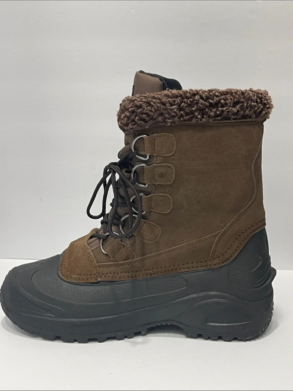 Itasca Thinsulate Brown Leather Winter Snow Boots Size 9 Faux Fur